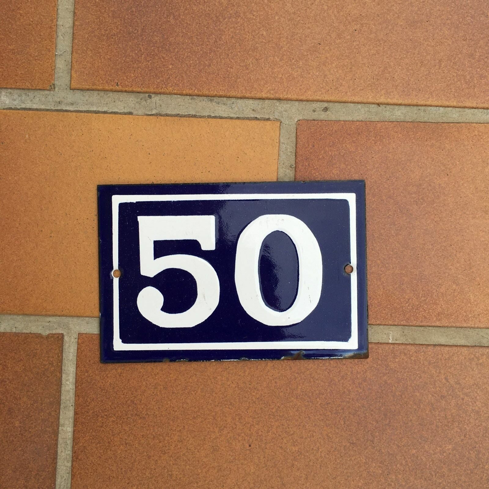 French Enamel House Number Sign Blue White Street Door Plaque 10x15cm 50 50 Unbranded