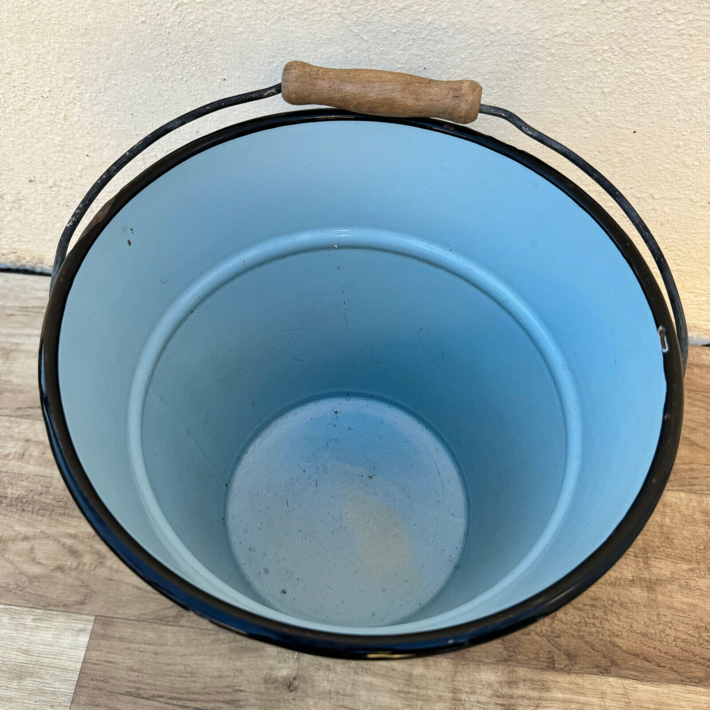 Vintage French Enamel water enameled bucket blue bathroom 07082410 - Fleamarketfrance