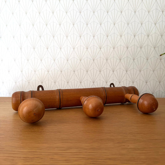 Antique Wooden French Coat Hook Hat 3 Pegs Hanger Faux Bamboo rack 2409251