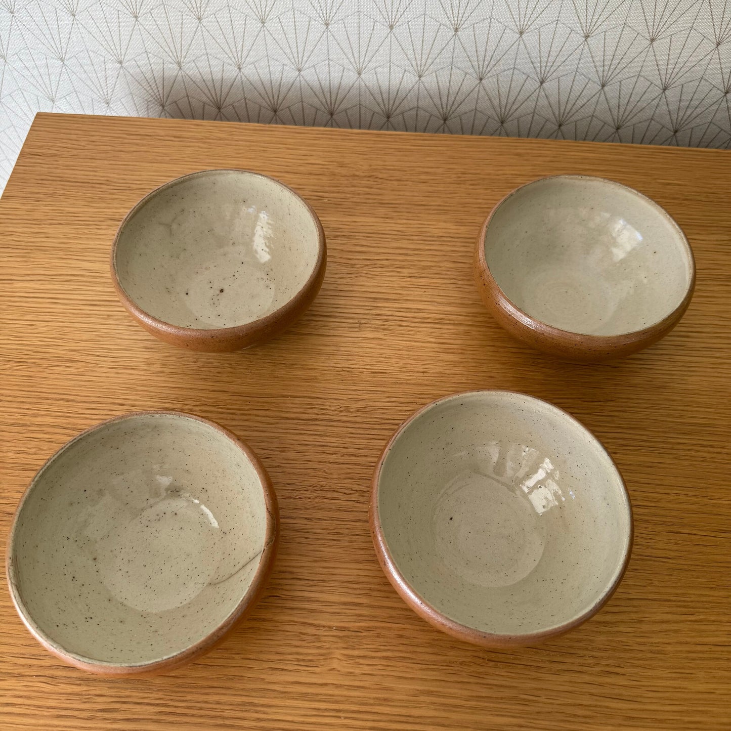 4 VINTAGE FRENCH STONEWARE BOWLS FARMHOUSE CERAMIC MIXING BOWL 2205252