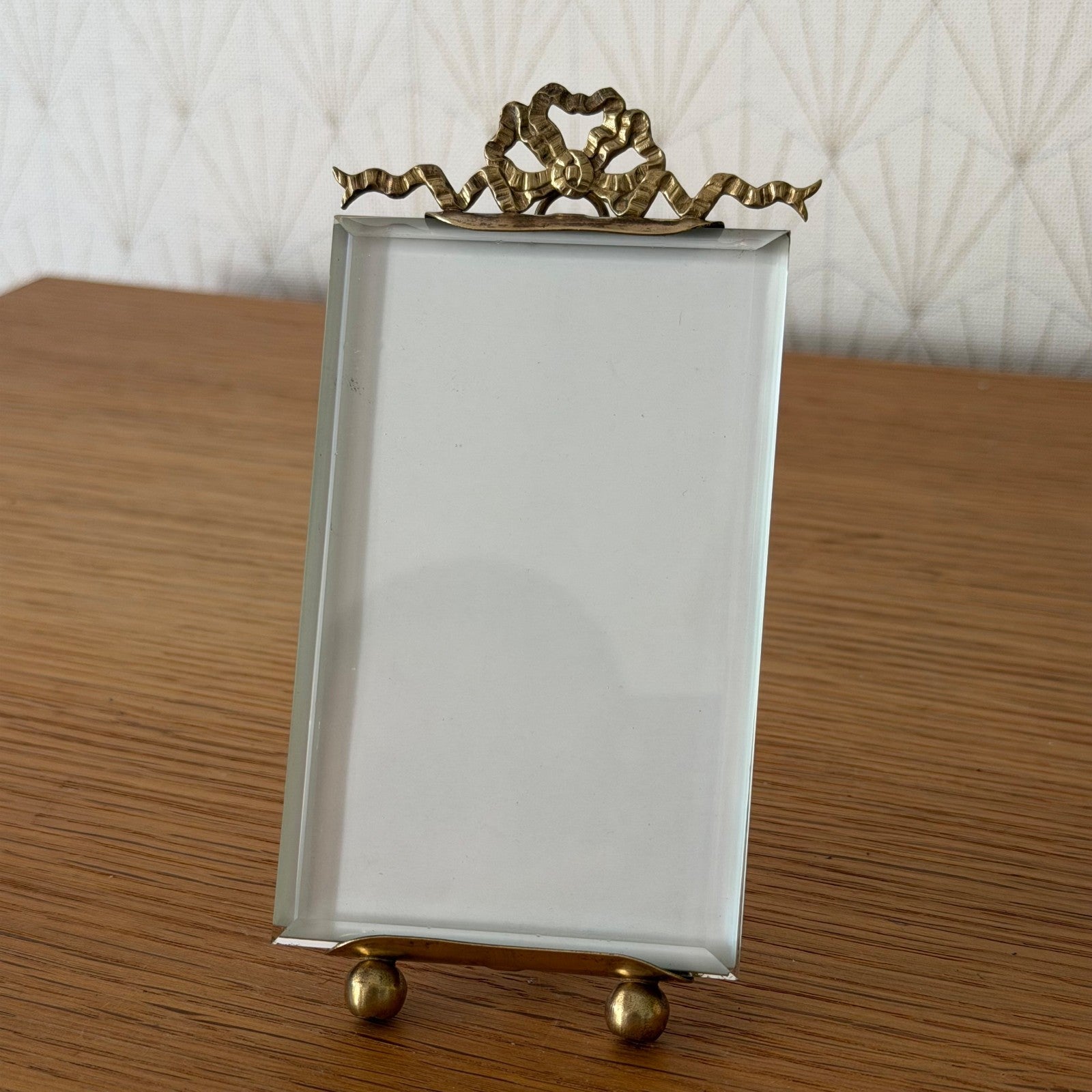 French Vintage Brass Photo Frame Ribbon Bow Beveled Glass Standing 27062613 Fleamarketfrance