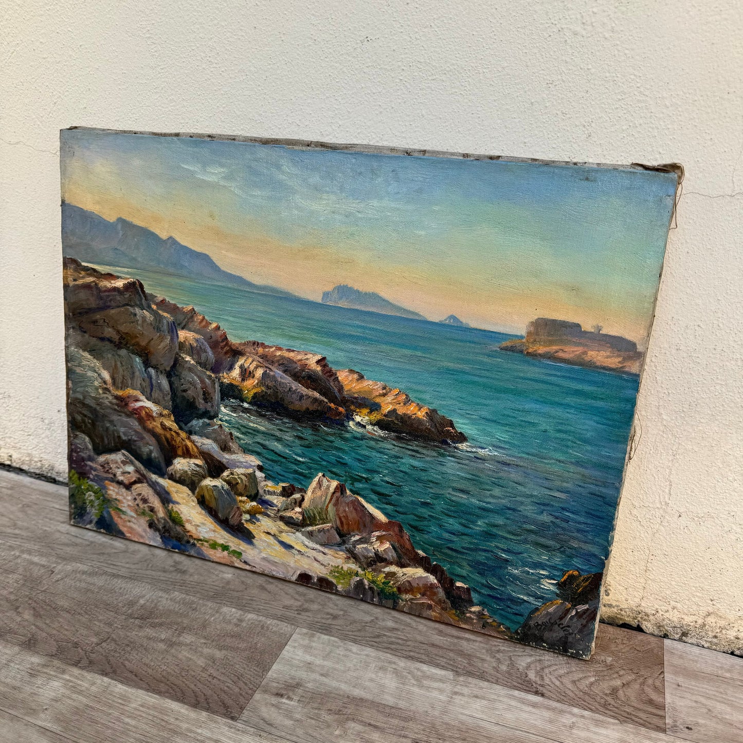 French Coastal Oil Painting Provence Riviera Seascape Signed 07062412 Fleamarketfrance