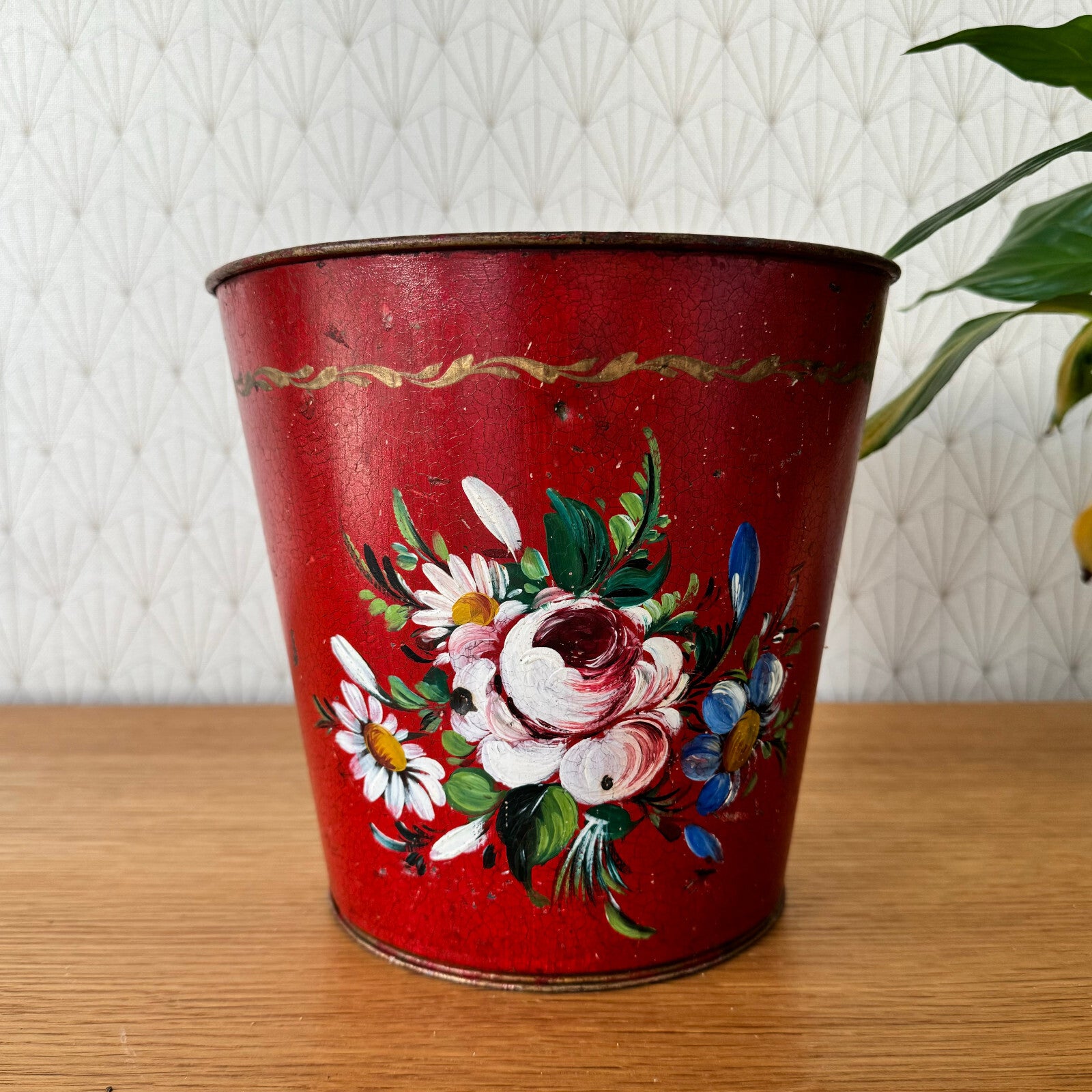 French Tole Planter Red Hand Painted Floral Napoleon III Vintage 15062422 Fleamarketfrance