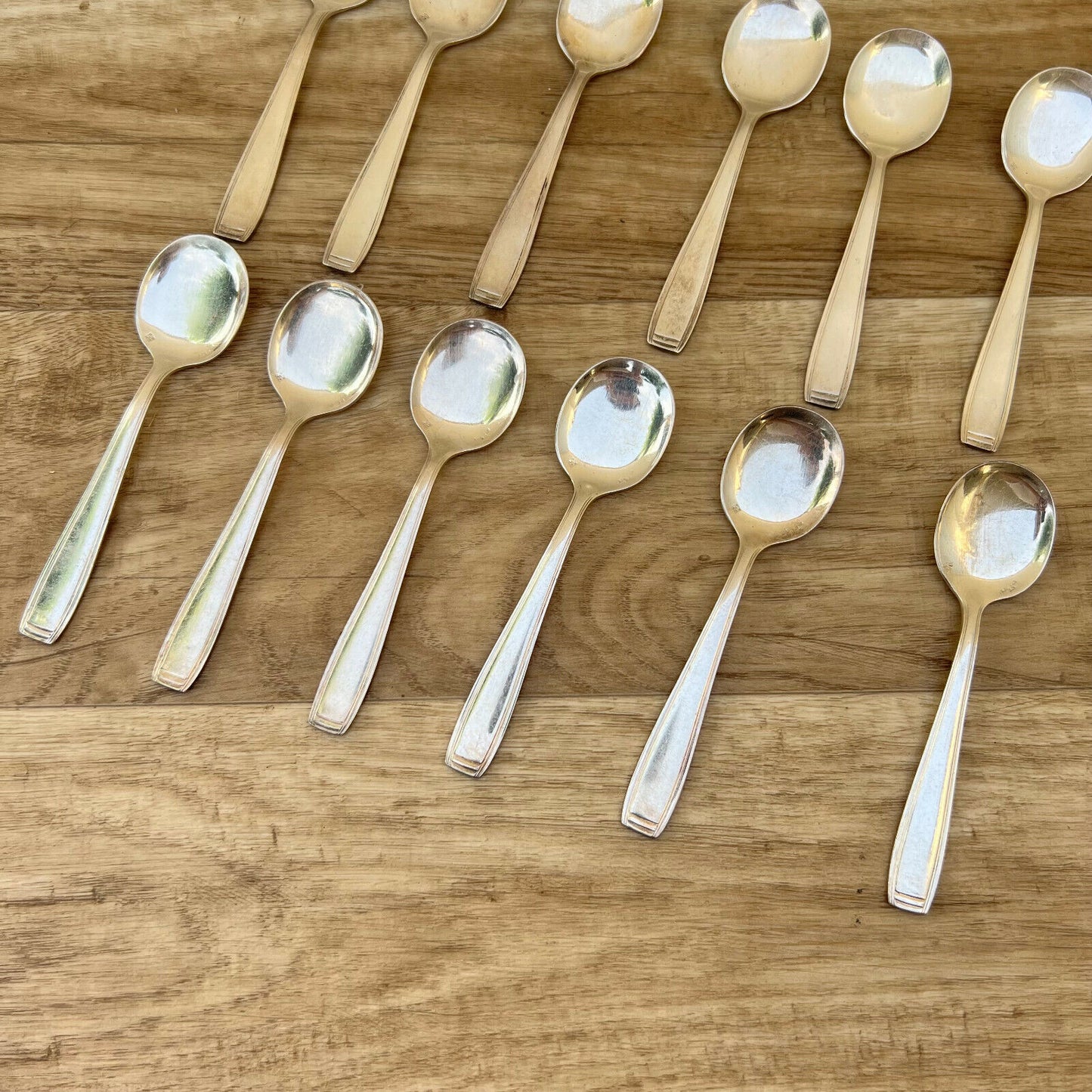 vintage french soup spoons x 12, SILVER PLATE FLATWARE  ERCUIS FRANCE 2305223 - Fleamarketfrance