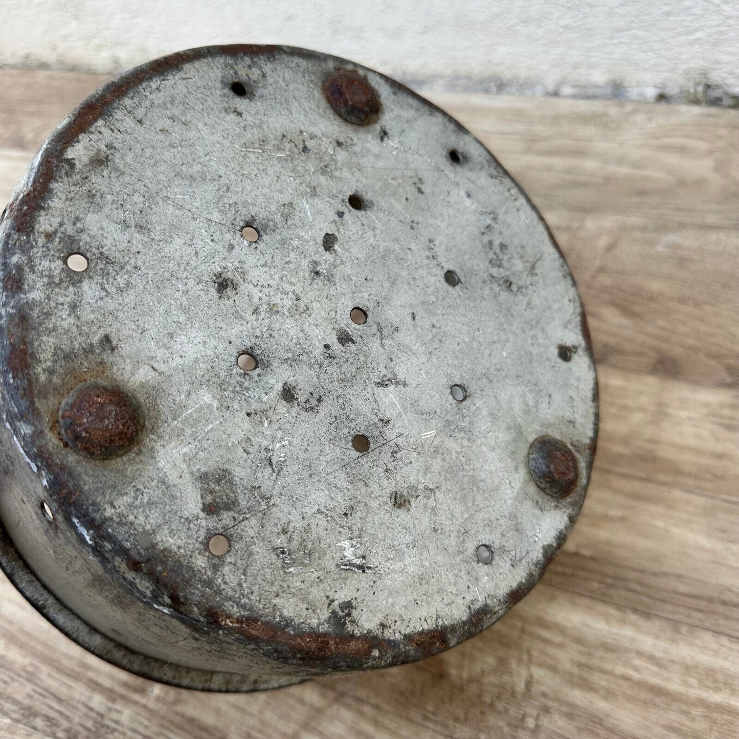 BIG Vintage Antique glazed French metal Cheese roquefort Strainer mold 0706237 - Fleamarketfrance