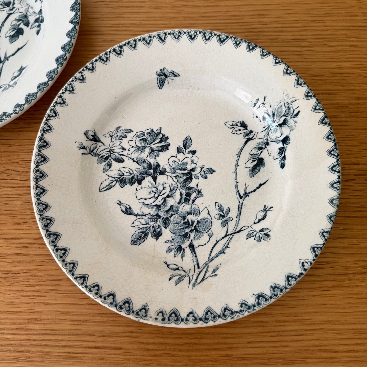 2 French Dinner plates decor flowers blues ironstone 1707253
