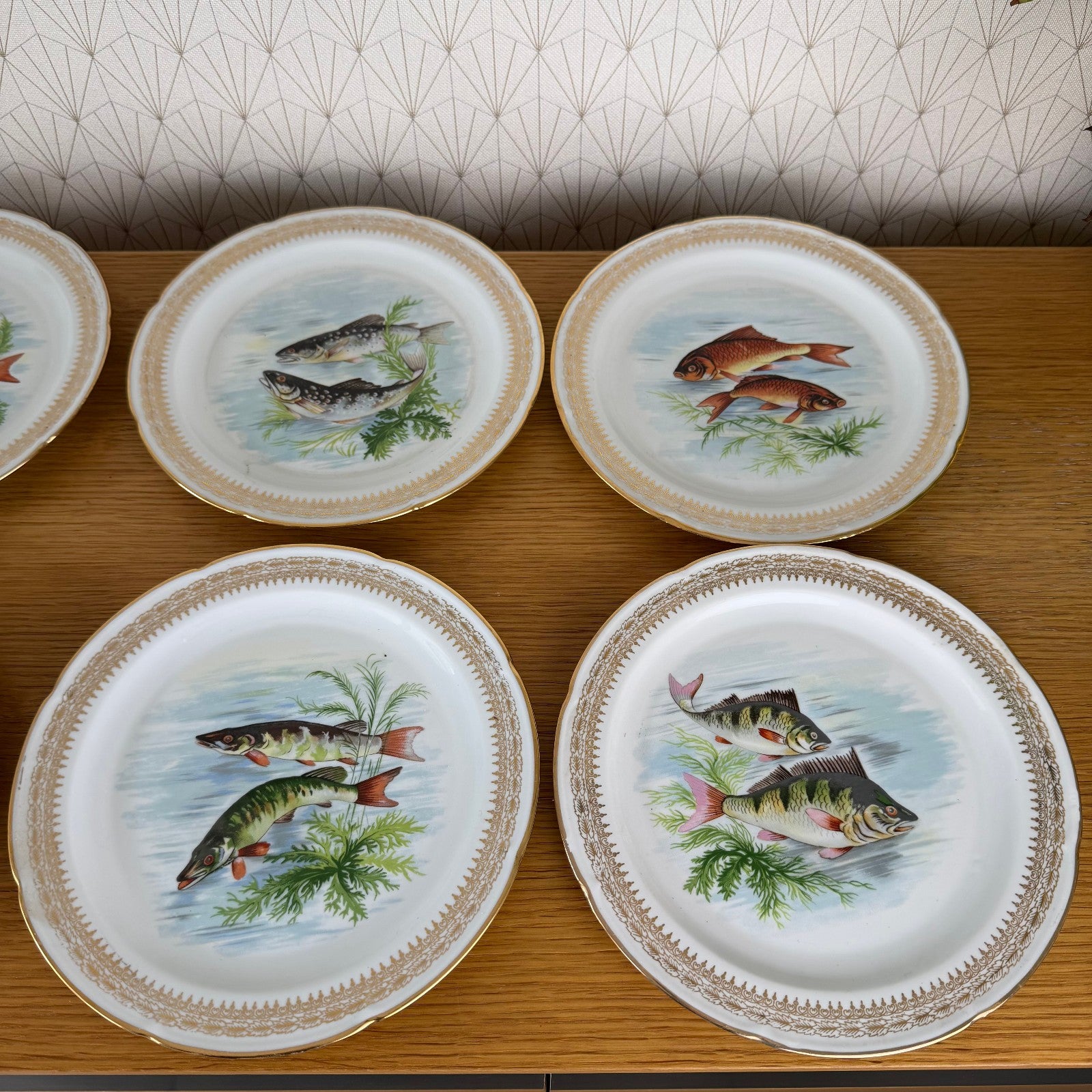 French Fish Plates Vintage Porcelain Set 12 Dinner Plates Serving Tray 2710254 Limoges