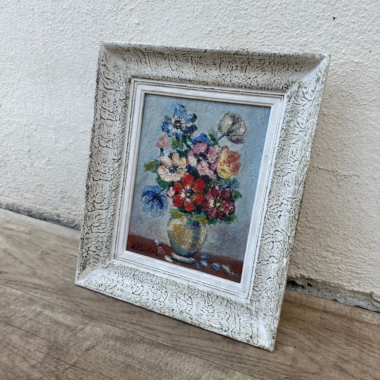 French still life flowers oil painting with frame signed 2006241 - Fleamarketfrance