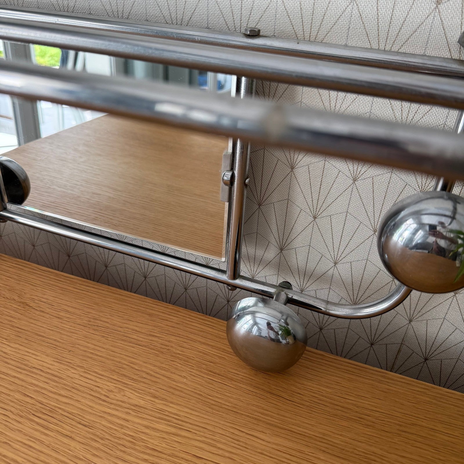 Vintage French Metal 4 Hook Coat Rack/Wall-Mounted Mirror Storage 0407251 Unbranded