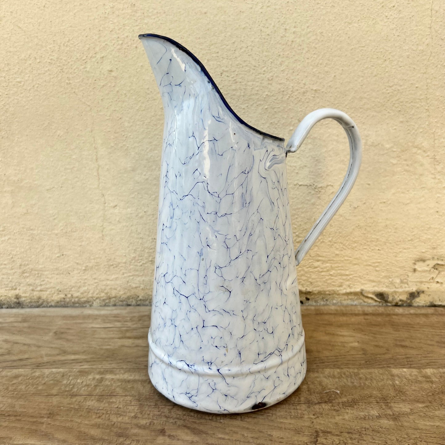 French Enamel Pitcher Blue White Marbled Vintage Water Jug 2809227 Unbranded