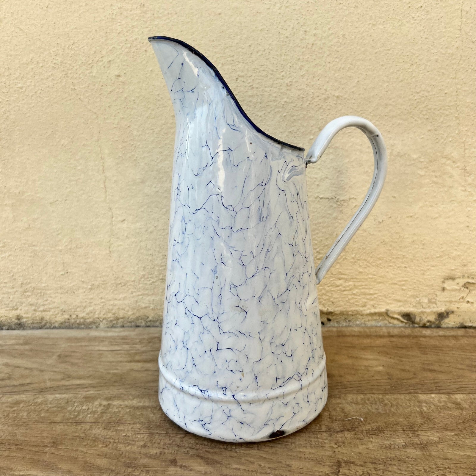 French Enamel Pitcher Blue White Marbled Vintage Water Jug 2809227 Unbranded