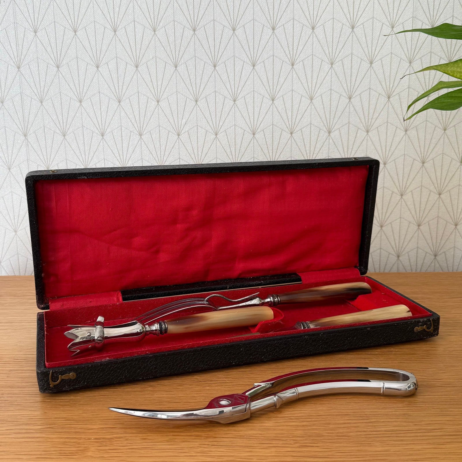 French Carving Set Vintage 3 Piece Horn Handle Gigot Service Box 1807256 Fleamarketfrance