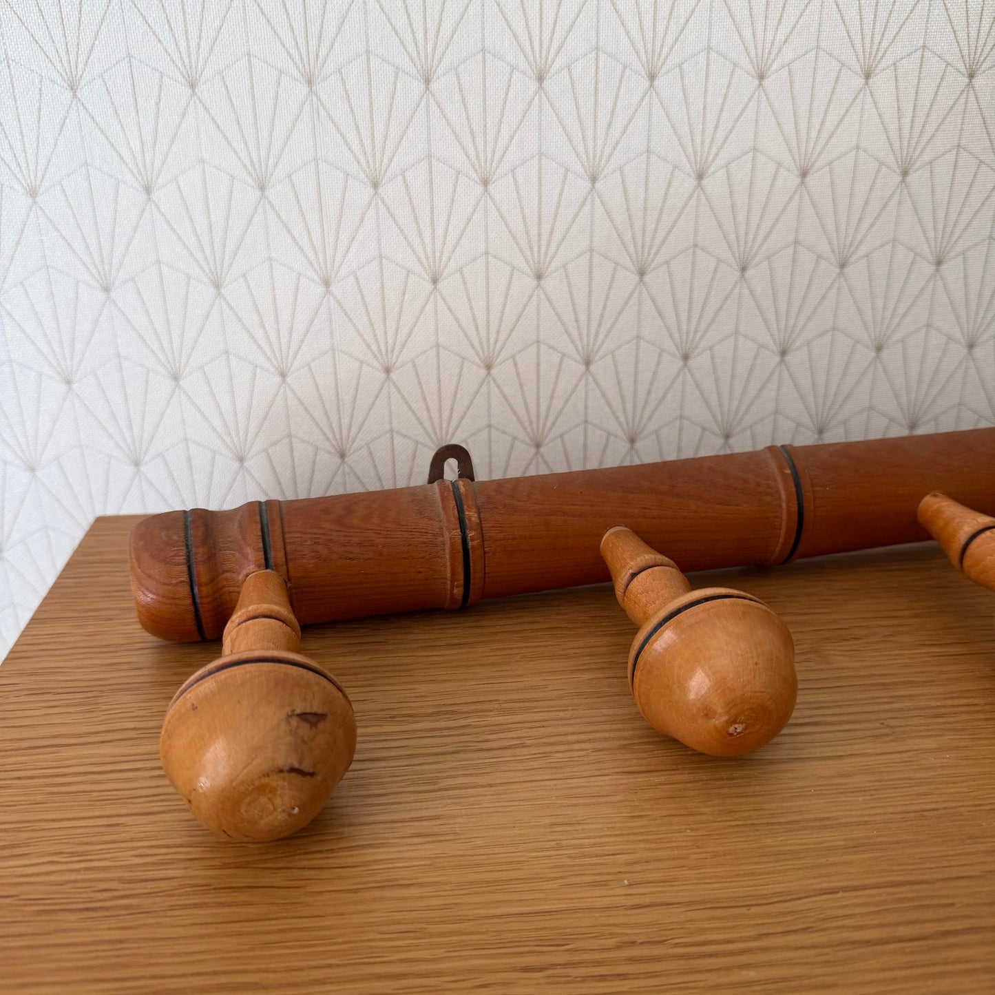 Antique Wooden French Coat Hook Hat 5 Pegs Hanger Faux Bamboo rack 2409252