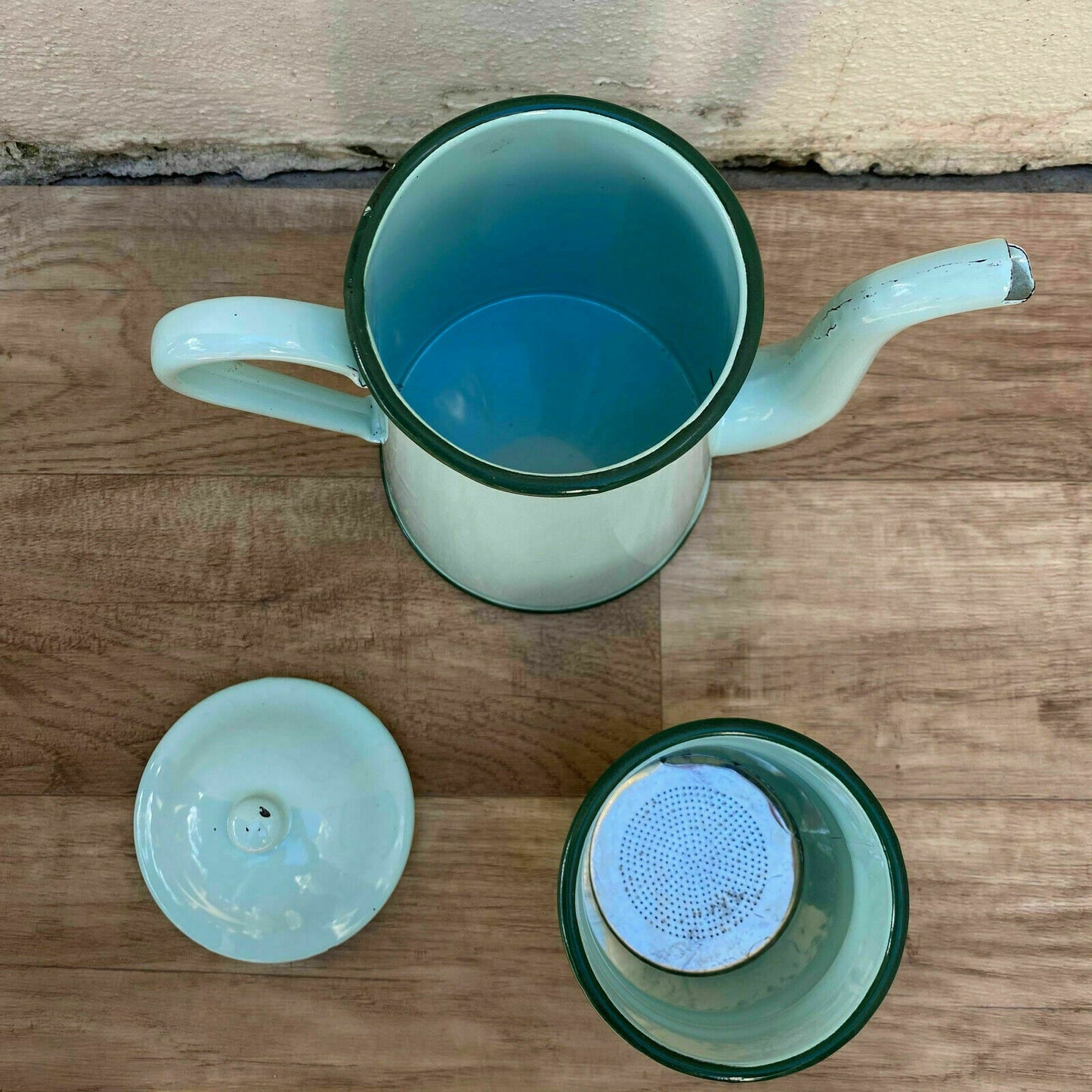 Vintage French Enamel Coffee Pot Blue JAPY Enamelware Farmhouse 2808213 Fleamarketfrance