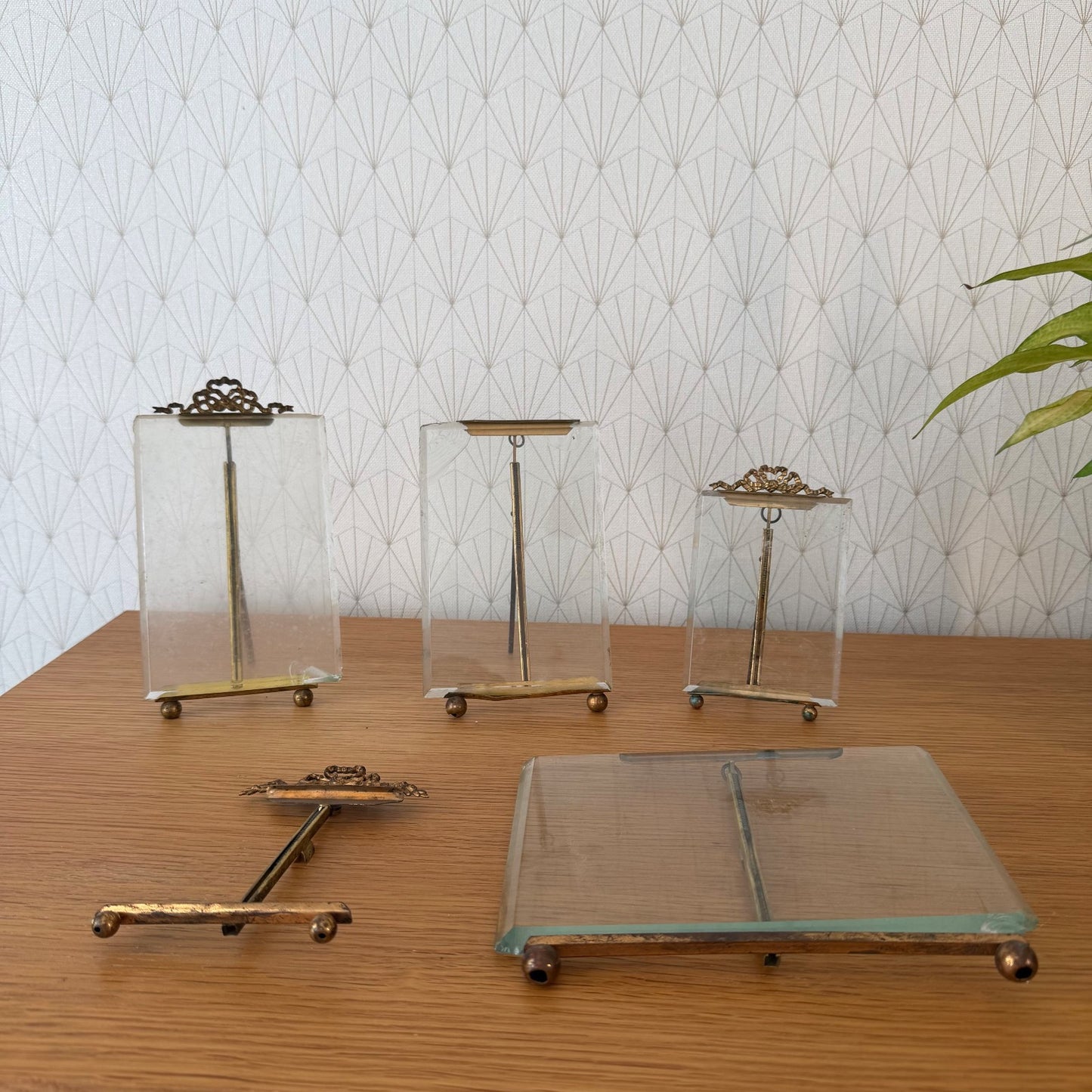 Set of 5 Vintage Brass Glass Display Frames Picture Stands 10062612
