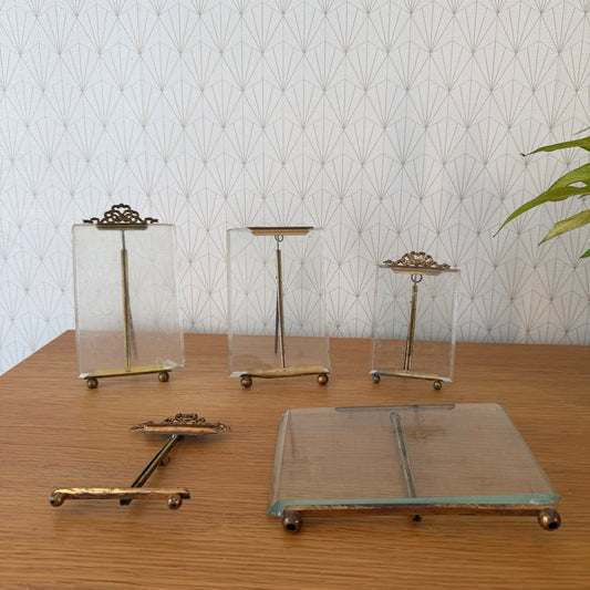 Set of 5 Vintage Brass Glass Display Frames Picture Stands 10062612 Fleamarketfrance