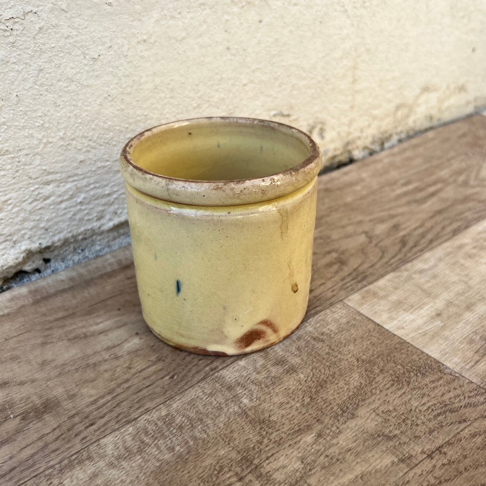 Antique French Jam Pot Yellow Glazed Terracotta Handmade Jar 2509225 Unmarked