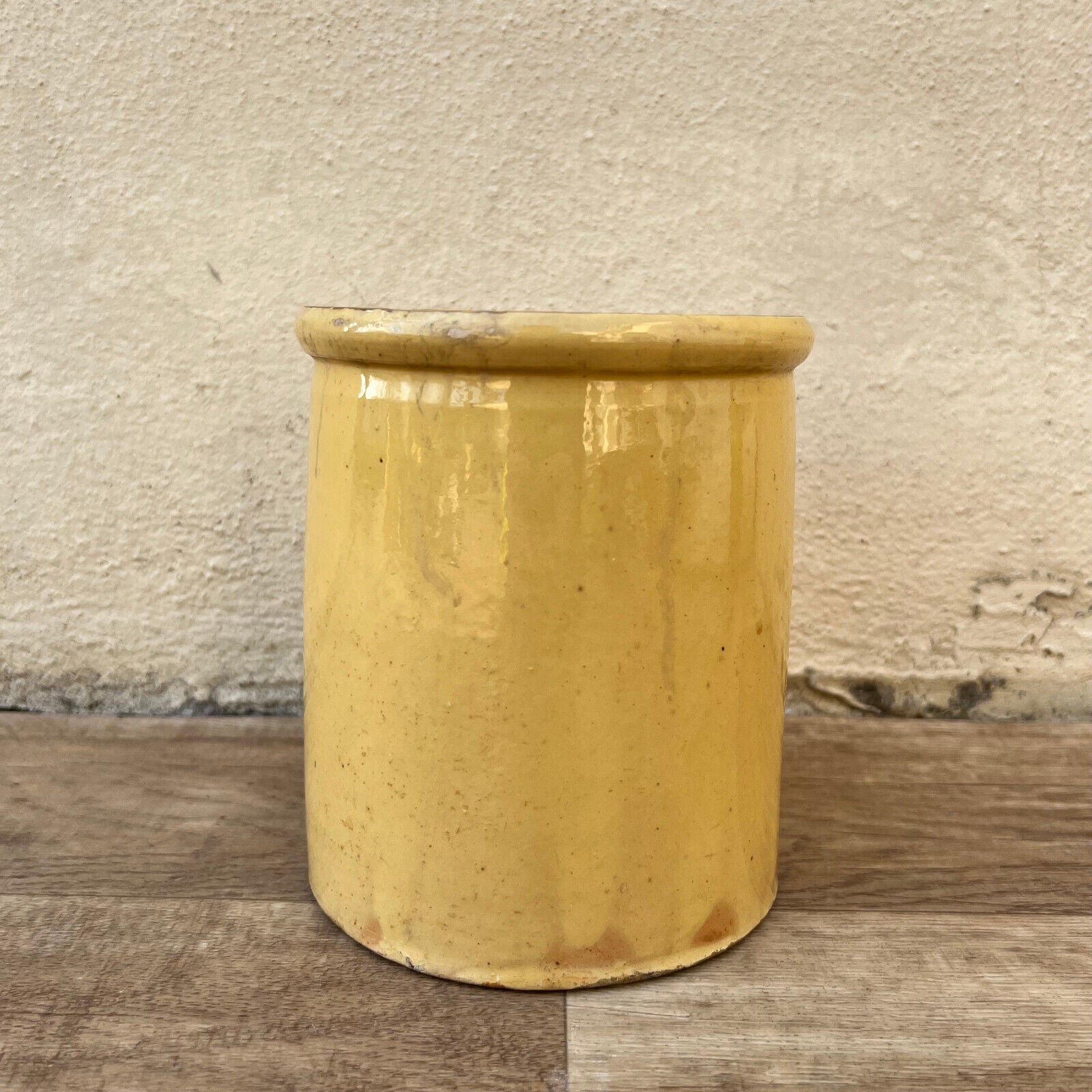 HANDMADE GLAZED YELLOW ANTIQUE FRENCH CONFIT JAM POT SMALL TERRACOTTA 6" 1210248 - Fleamarketfrance