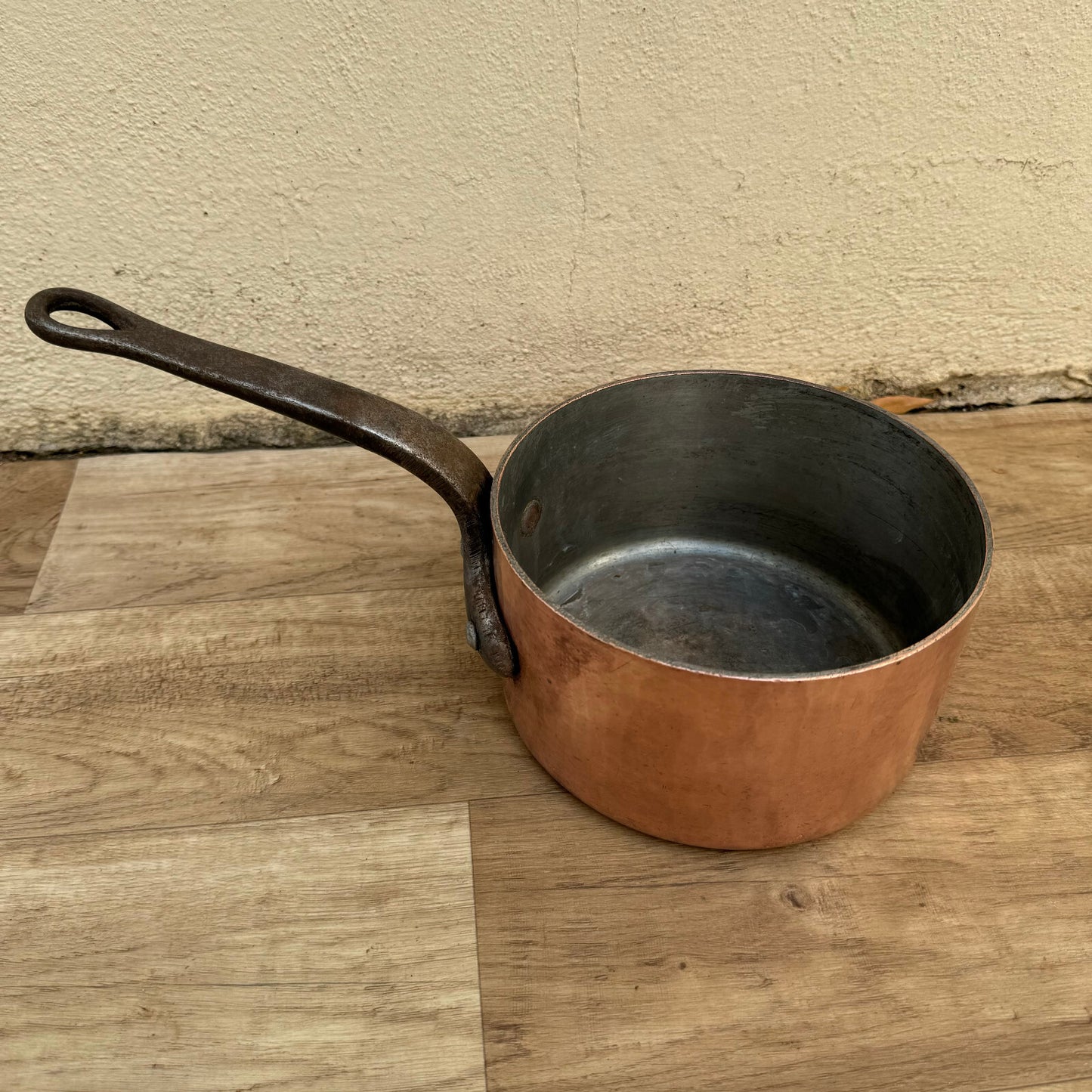 French Copper Saucepan Vintage Hammered Iron Handle Pan France 2908246 Unbranded