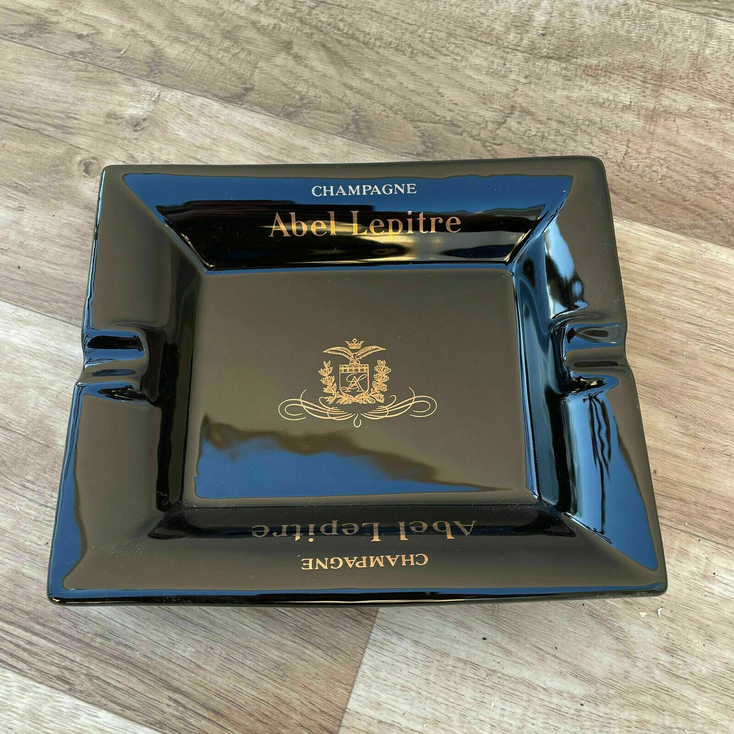 Vintage French Champagne Ashtray Abel Lepitre Black Glass Advertising 04042124 Fleamarketfrance