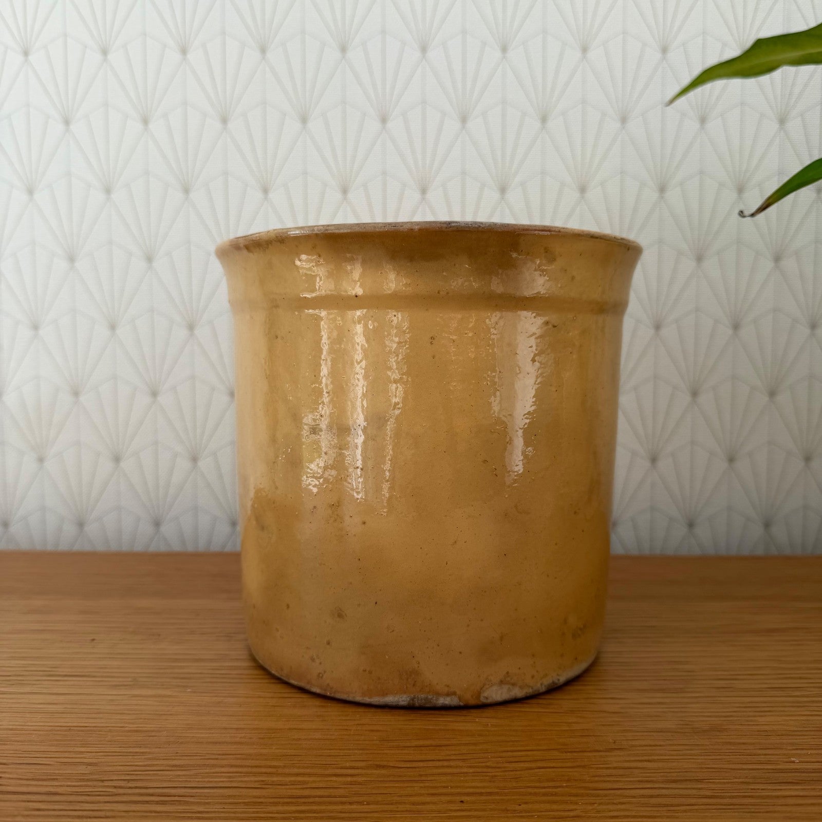 French Yellow Stoneware Kitchen Jam Pot Crock Antique Vintage 0202261 Unmarked