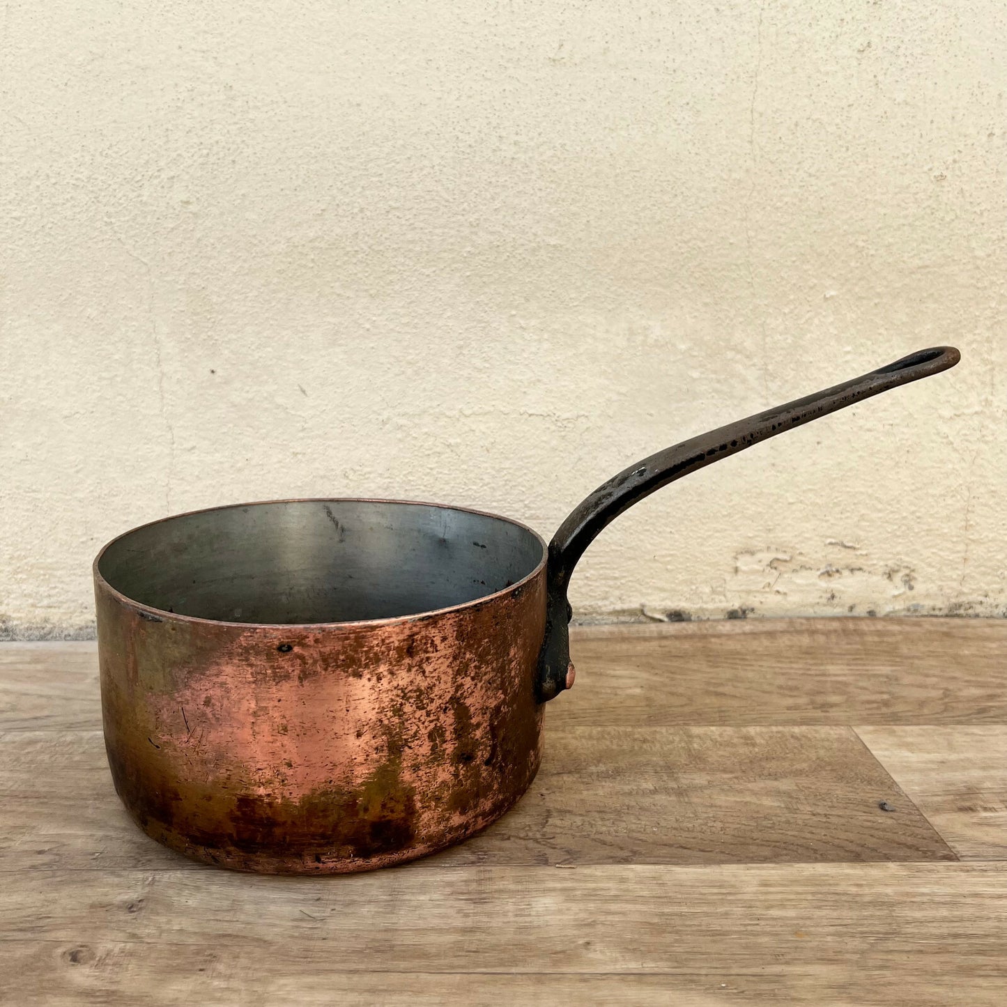 Antique French Copper Saucepan Tin Lined 8" Iron Handle 3mm Thick 1105227 Unbranded