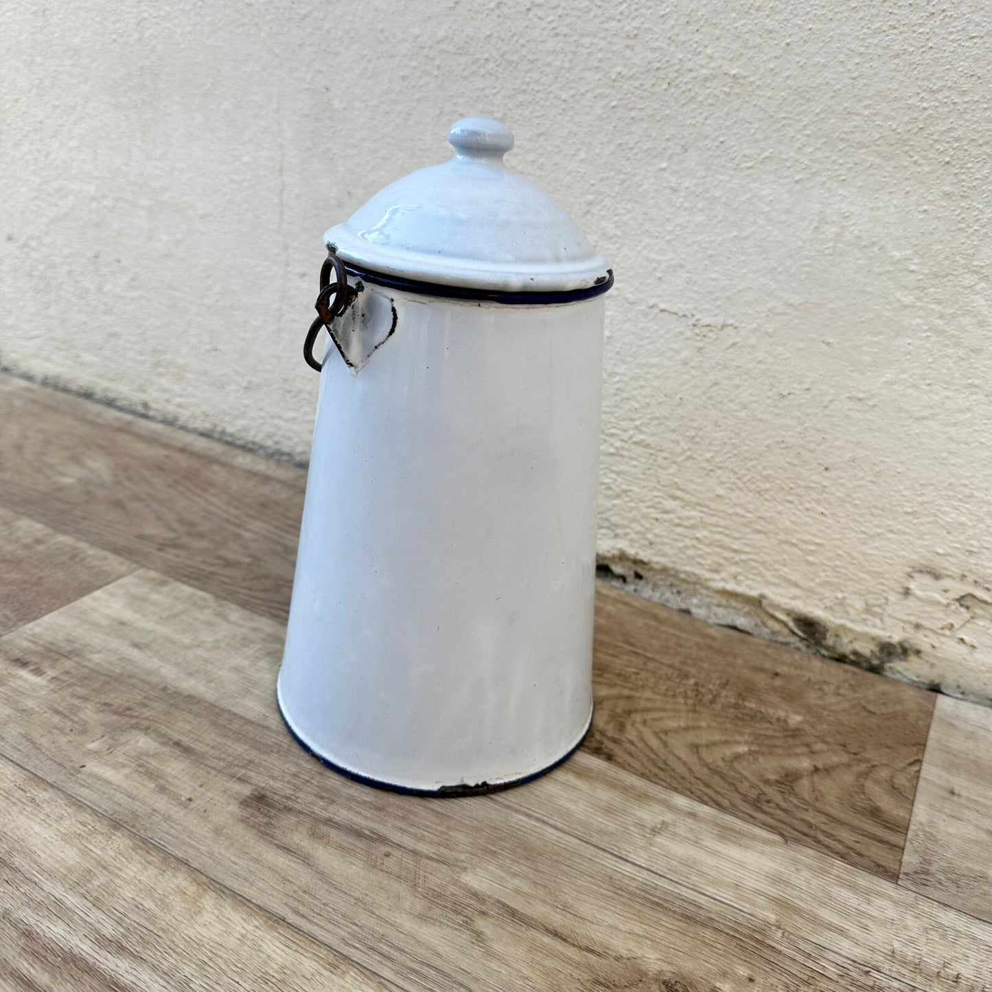 French Enamelware Milk Pot White Black Trim Vintage Farmhouse 1302234 Fleamarketfrance