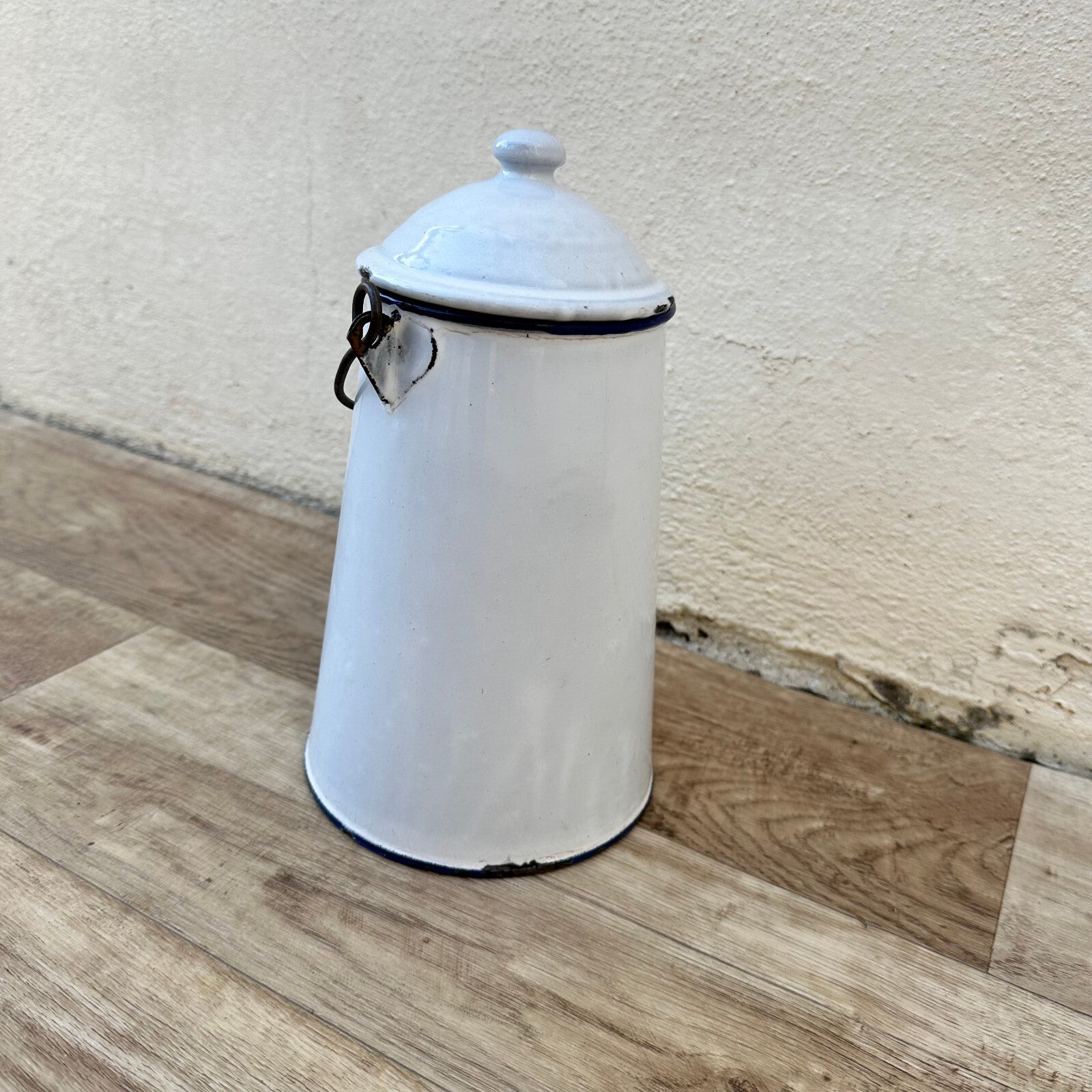 French Enamelware Milk Pot White Black Trim Vintage Farmhouse 1302234 Fleamarketfrance
