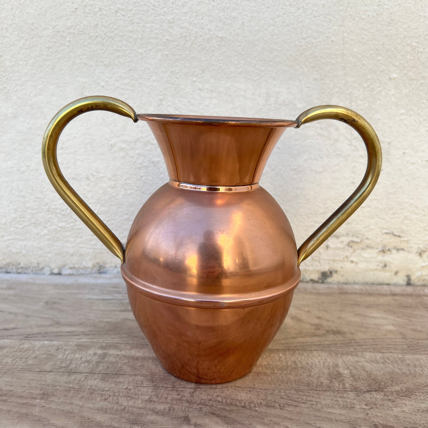 French Copper Pitcher Villedieu Brass Handles Vase 7" Normandy 26052229 Villedieu
