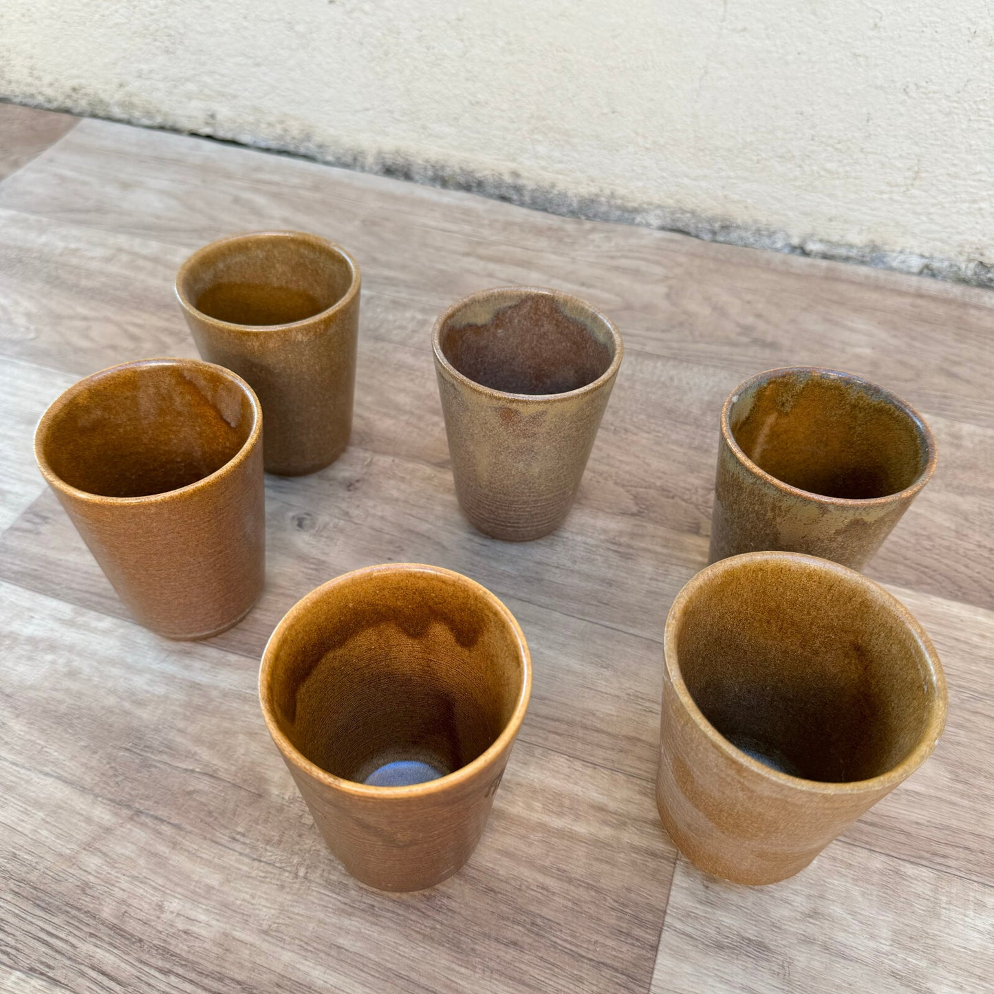 Set 6 French Digoin Stoneware Cups Vintage Grespots Tumblers 1201253 Digoin