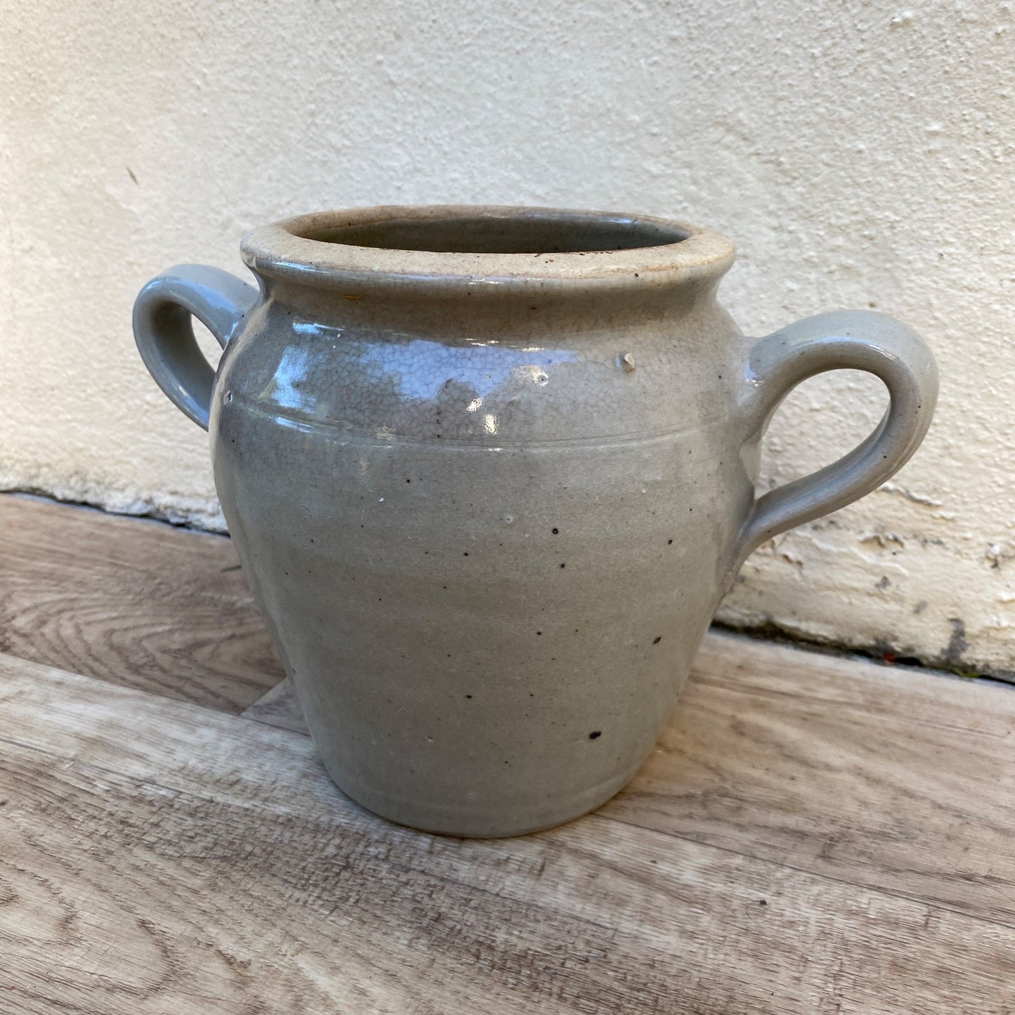 French Stoneware Confit Pot Grey Antique Two Handles 0407266 Unmarked