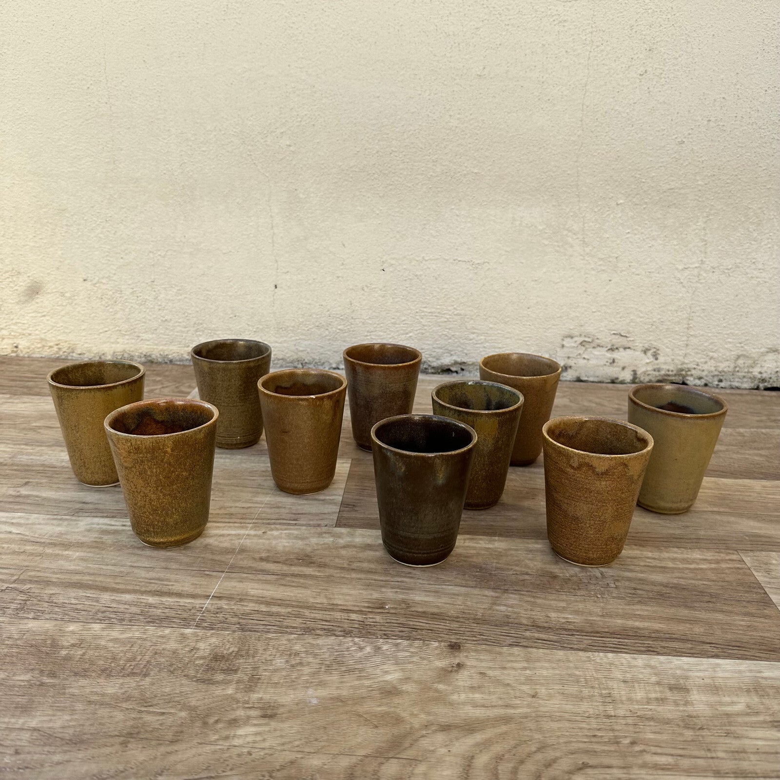 French Stoneware Cups Digoin Pottery Vintage Set of 10 Grespots 2711235 Digoin