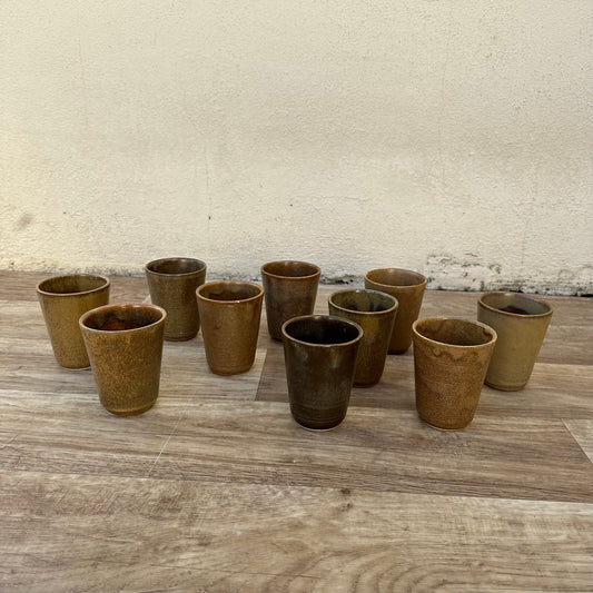 French Stoneware Cups Digoin Pottery Vintage Set of 10 Grespots 2711235 Digoin
