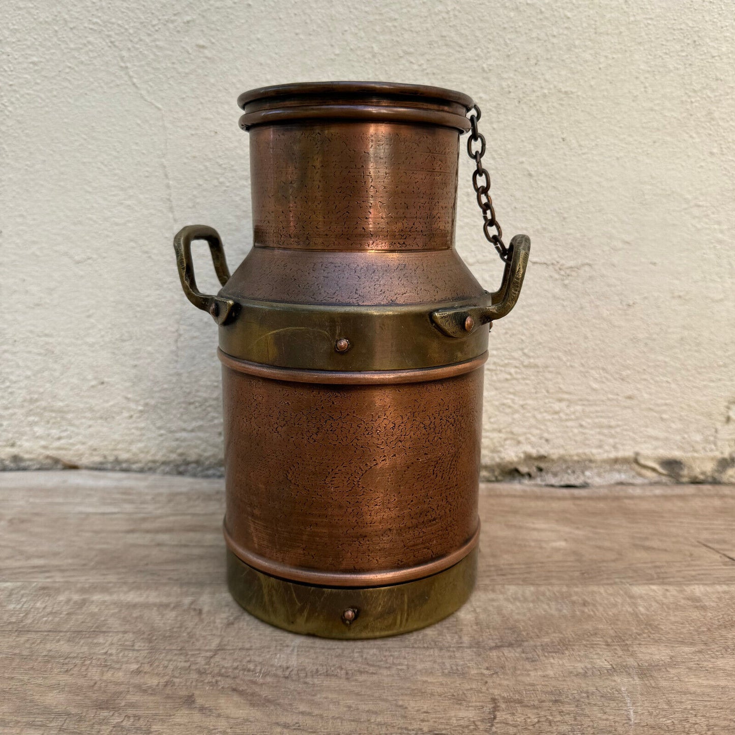 French Vintage Hand-made Villedieu Copper Pot W/ Lid Handles stamp Milk 22072410 - Fleamarketfrance