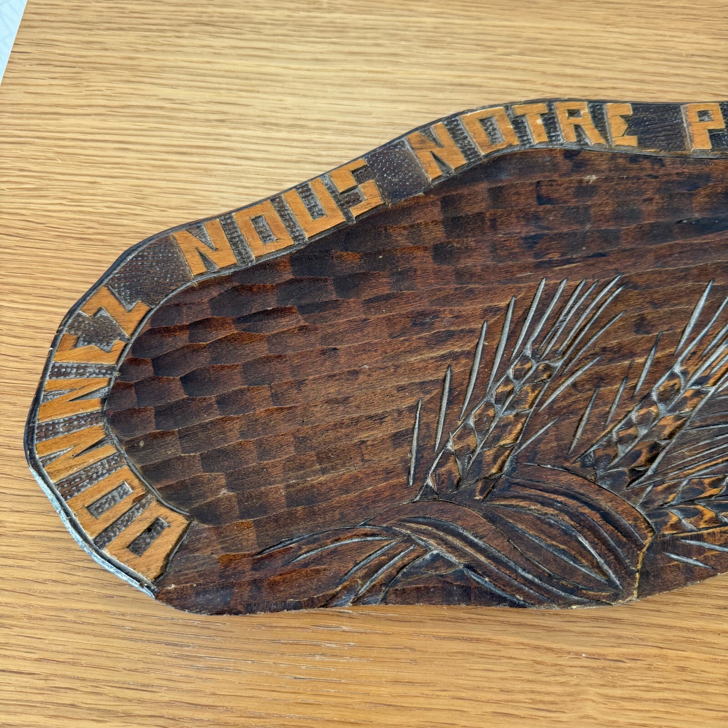 Antique French Bread Board Carved Wood Wheat Notre Pain 19062510 Antique