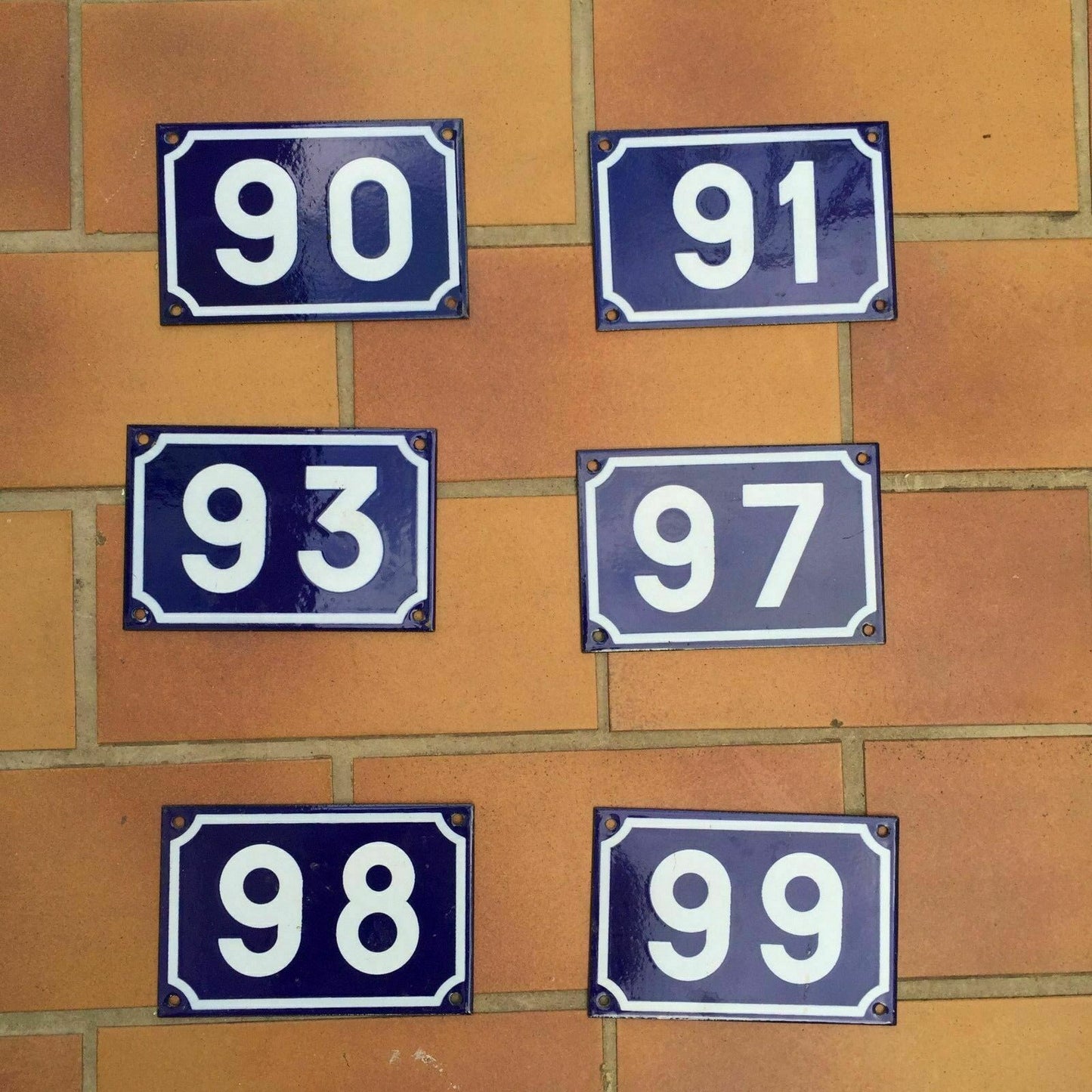 French Enamel House Numbers Blue White Steel Door Signs Vintage 90 91 99 Unbranded