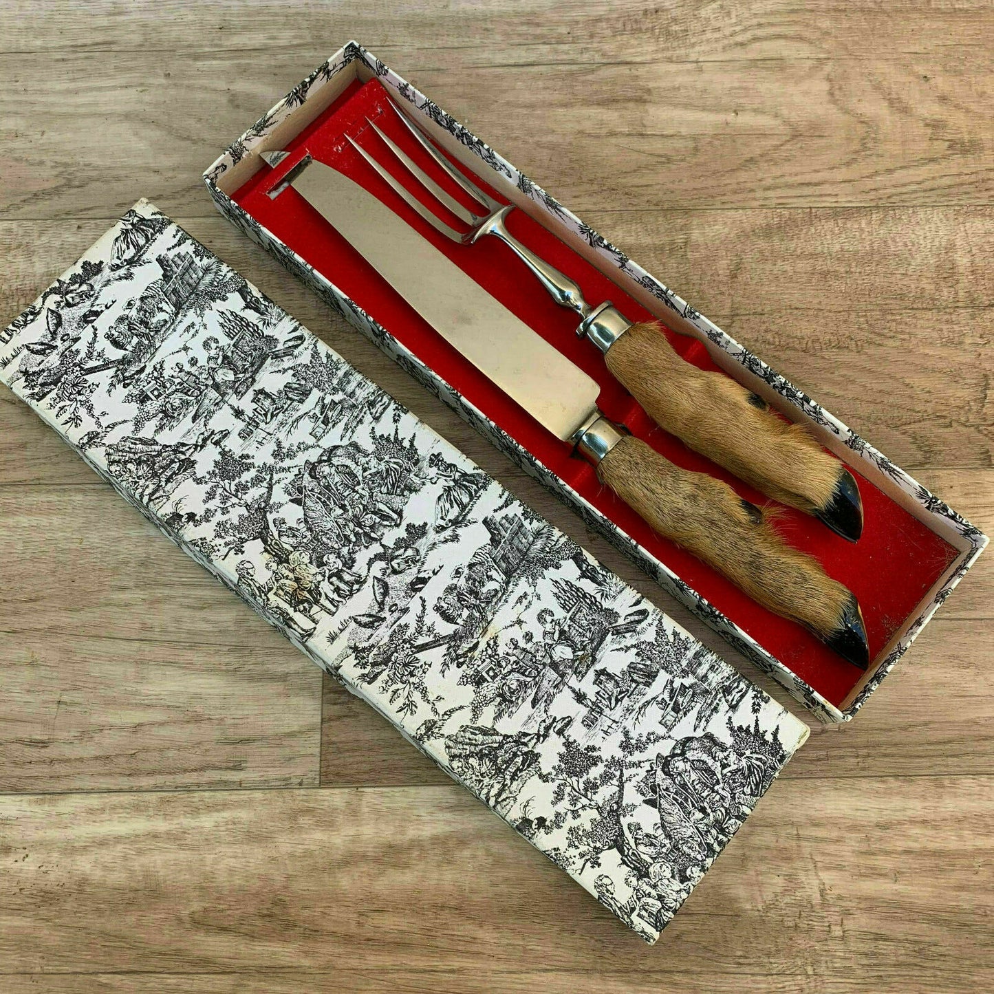French Carving Set Vintage Wood Handle Meat Knife Fork Box 1810196 Fleamarketfrance