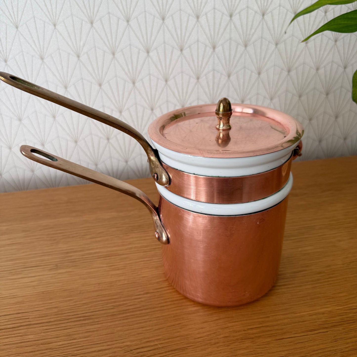 Vintage French Copper & Tin Inside Bain Marie Double Boiler 04062513