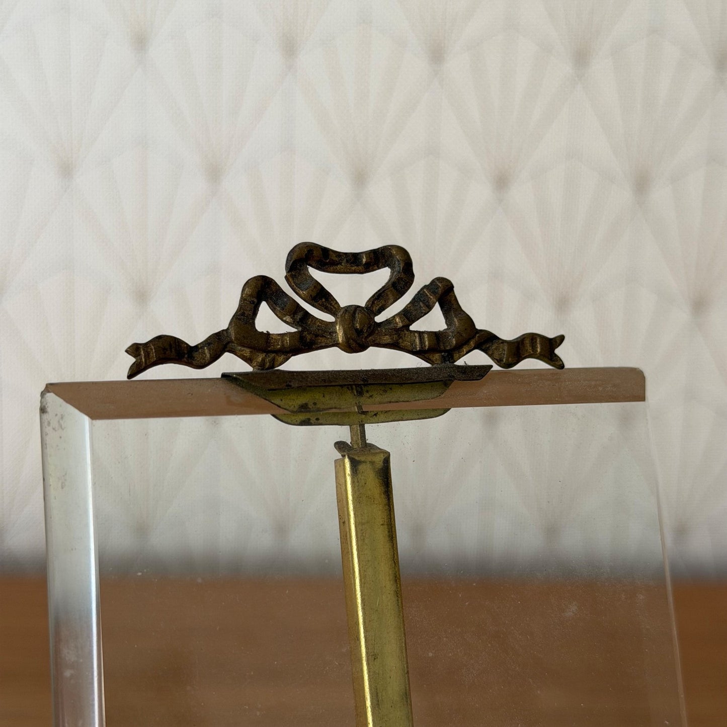 French Vintage Brass Glass Photo Frame Ribbon Bow Standing 27062614 Fleamarketfrance