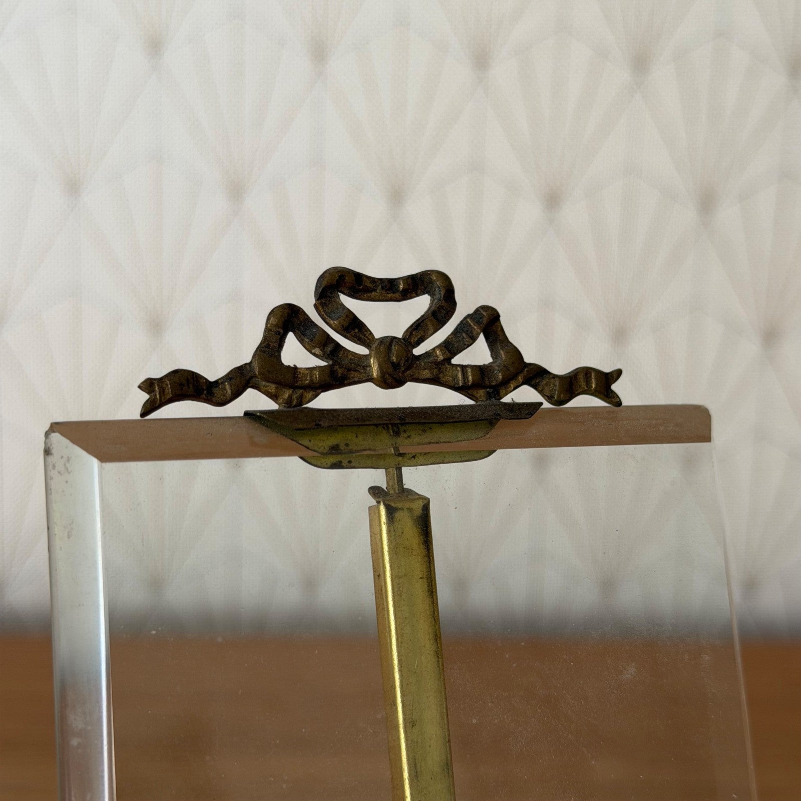 French Vintage Brass Glass Photo Frame Ribbon Bow Standing 27062614 Fleamarketfrance