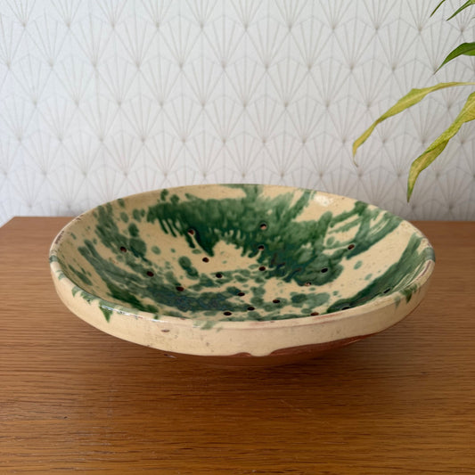 Vintage French Pottery Glazed Fruit Bowl Perforated Drying Dish 1606265 Unmarked