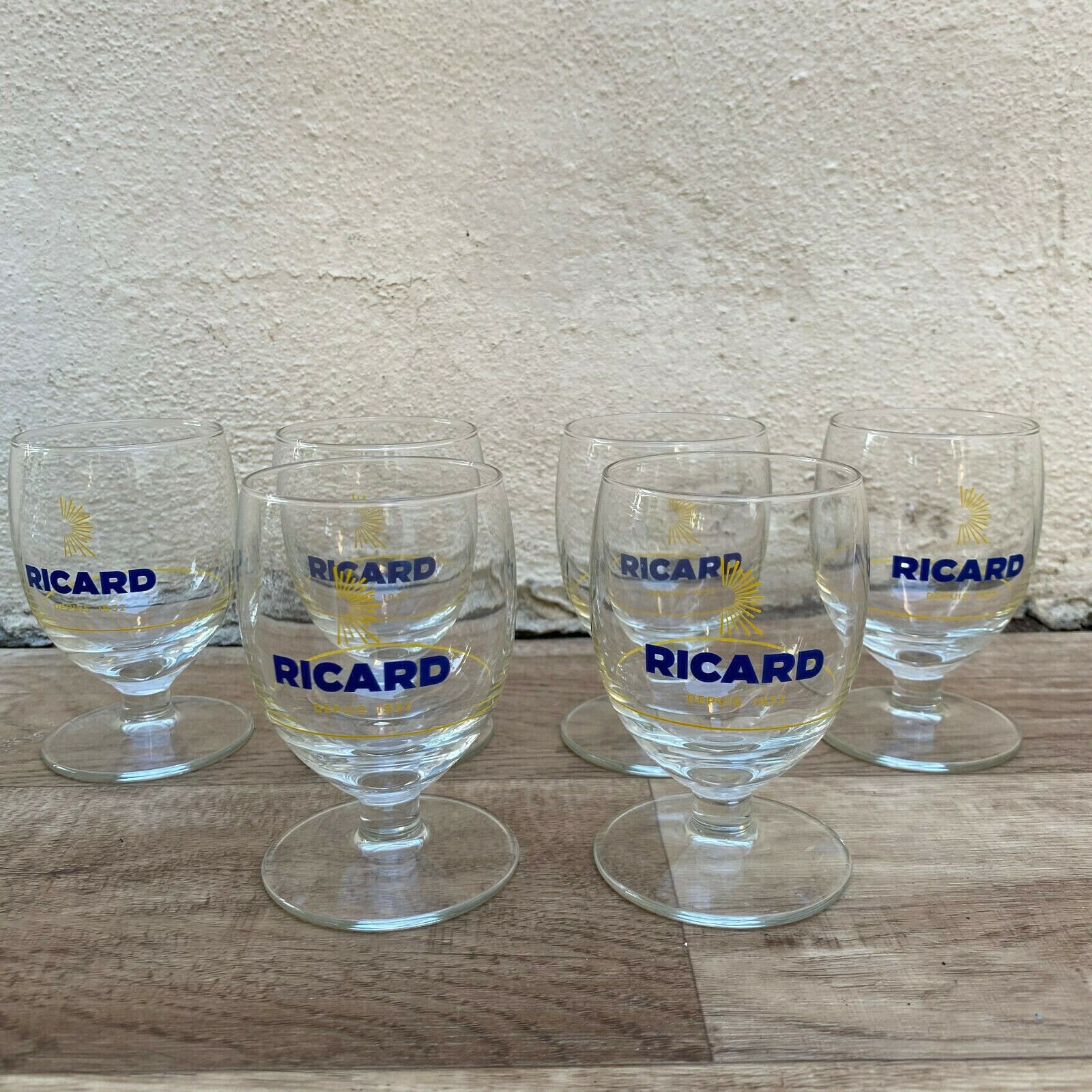 Vintage Ricard Pastis Glasses French Anisette Set of 6 Sunburst 1001255 Ricard