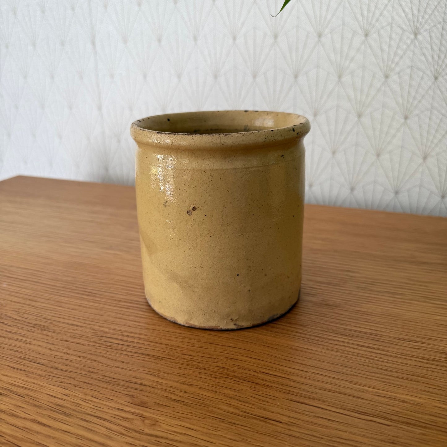Antique French Jam Pot Yellow Terracotta Pottery 4 3/4" Crock 0409252 Unmarked
