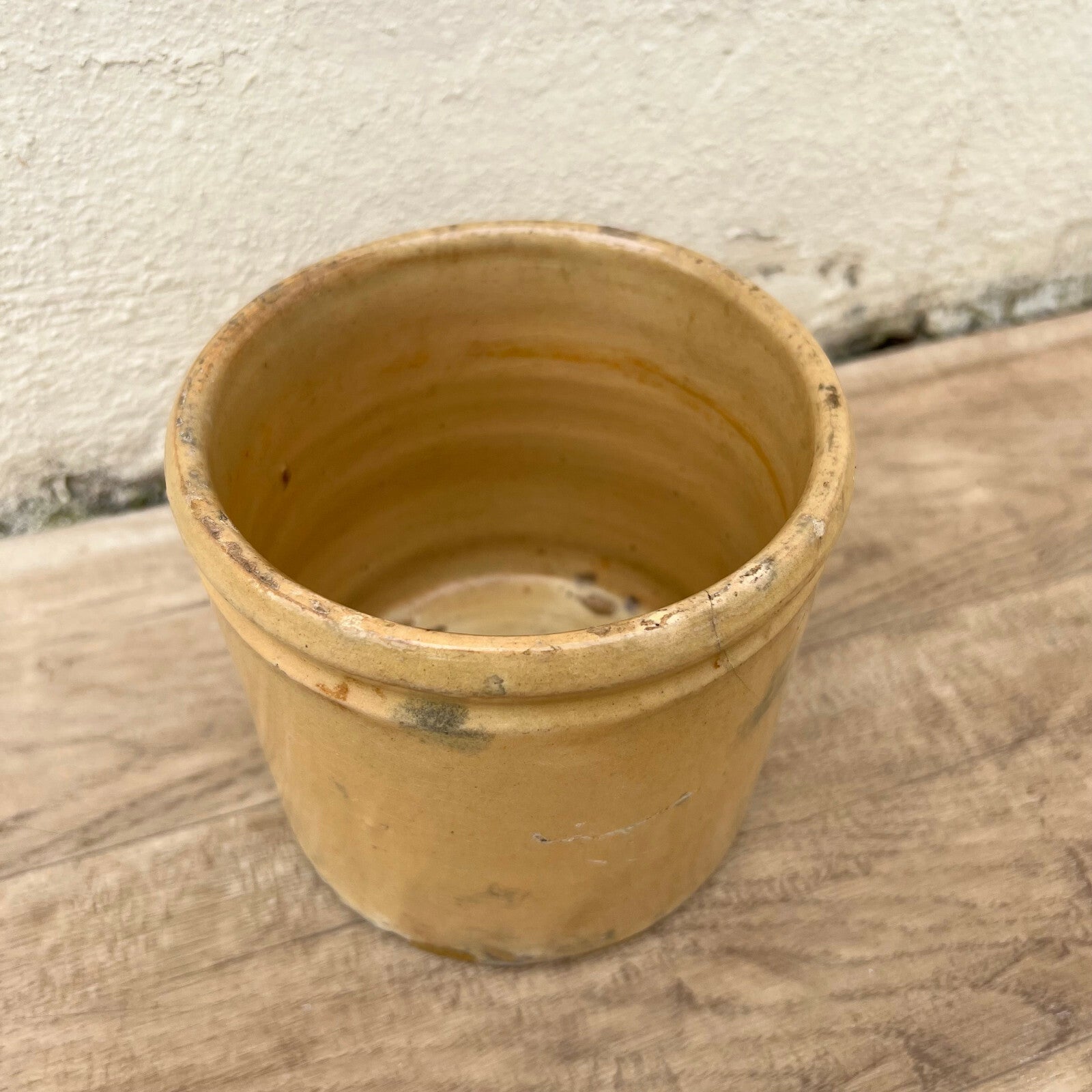 HANDMADE GLAZED YELLOW ANTIQUE FRENCH JAM CONFIT POT TERRACOTTA 5 1/2" 22042229 Unmarked