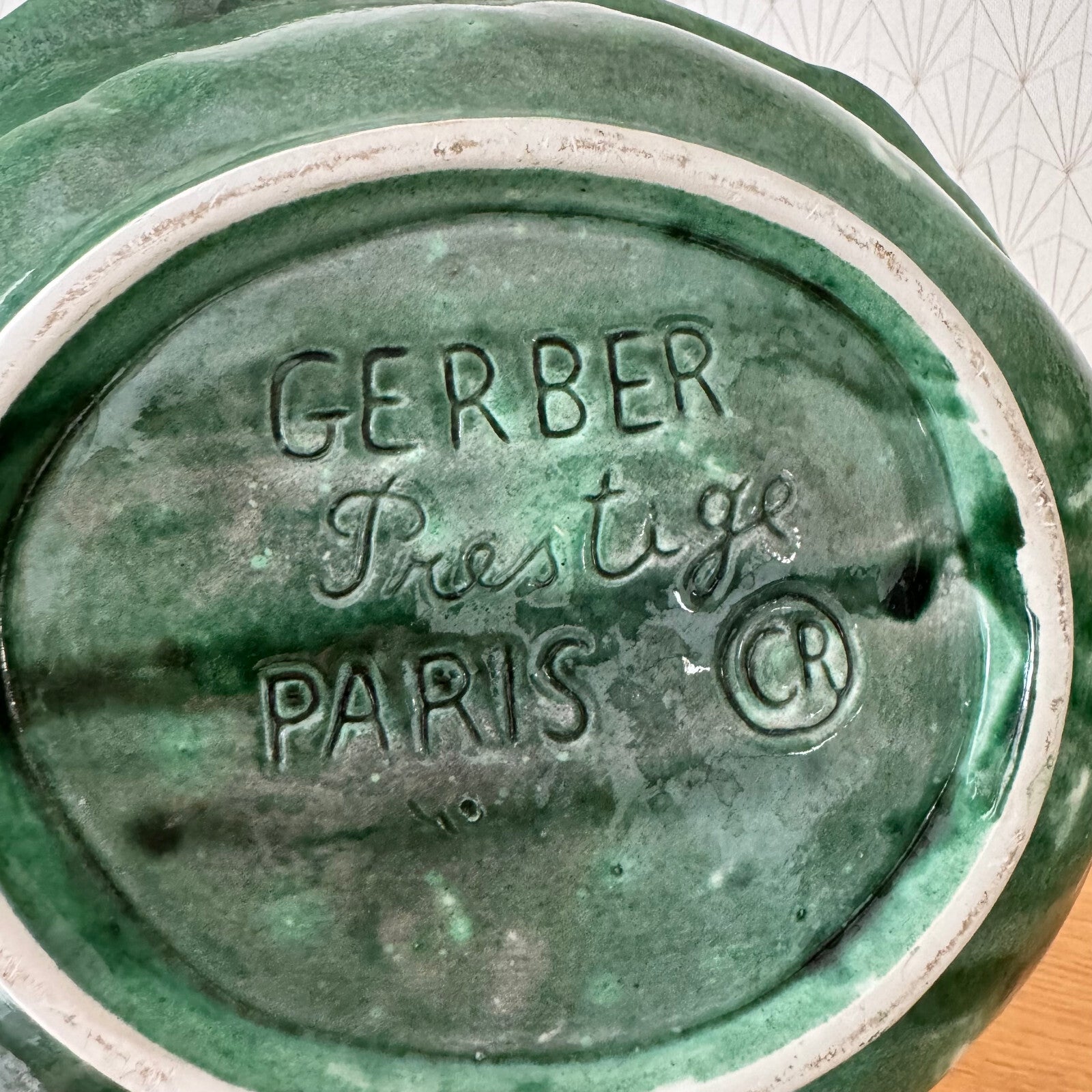 French Majolica Cabbage Bowl Green Gerber Prestige Paris Vintage 08052416 Gerber Prestige