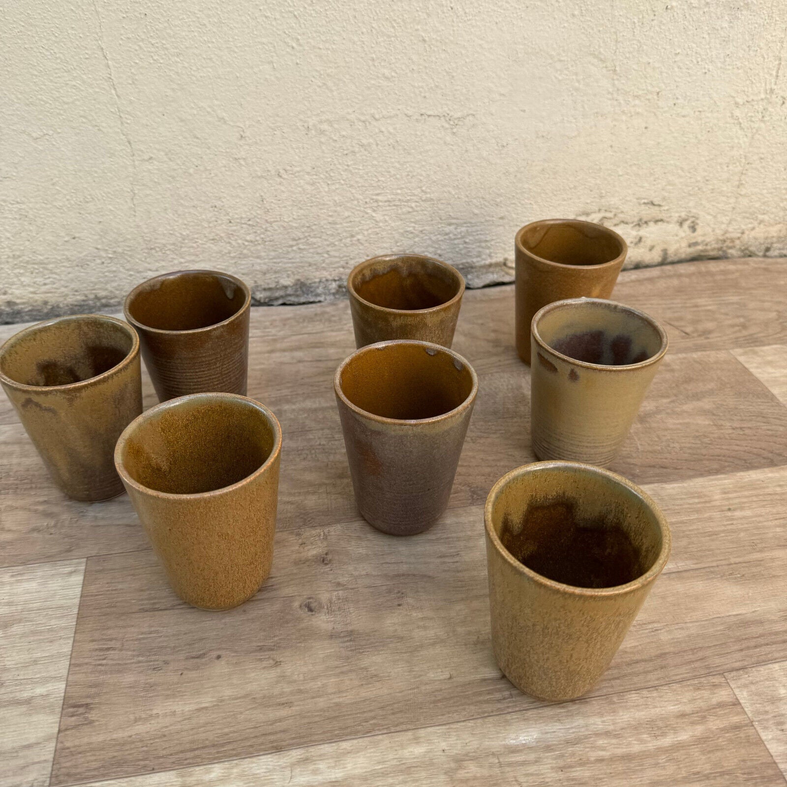 set of 8 GRESPOTS DIGOIN French VINTAGE STONEWARE cups glasses 2107241 - Fleamarketfrance