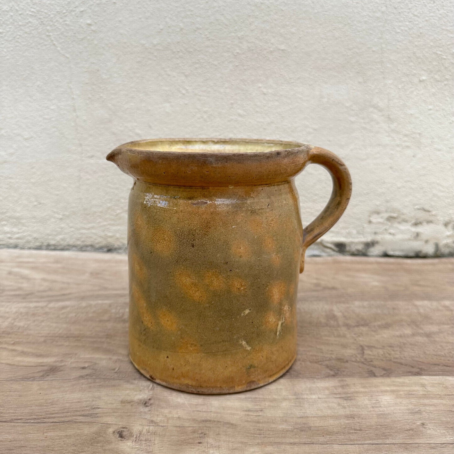 HANDMADE GLAZED YELLOW GREEN VINTAGE FRENCH PITCHER SAVOIE 1611237 - Fleamarketfrance