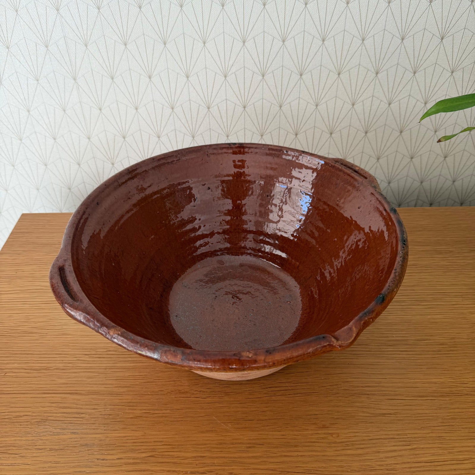 VINTAGE FRENCH GLAZED TERRACOTTA SALAD MIXING BOWL TERRINE TIAN 13 1/4" 0312253 Fleamarketfrance : French vintage and antique decor