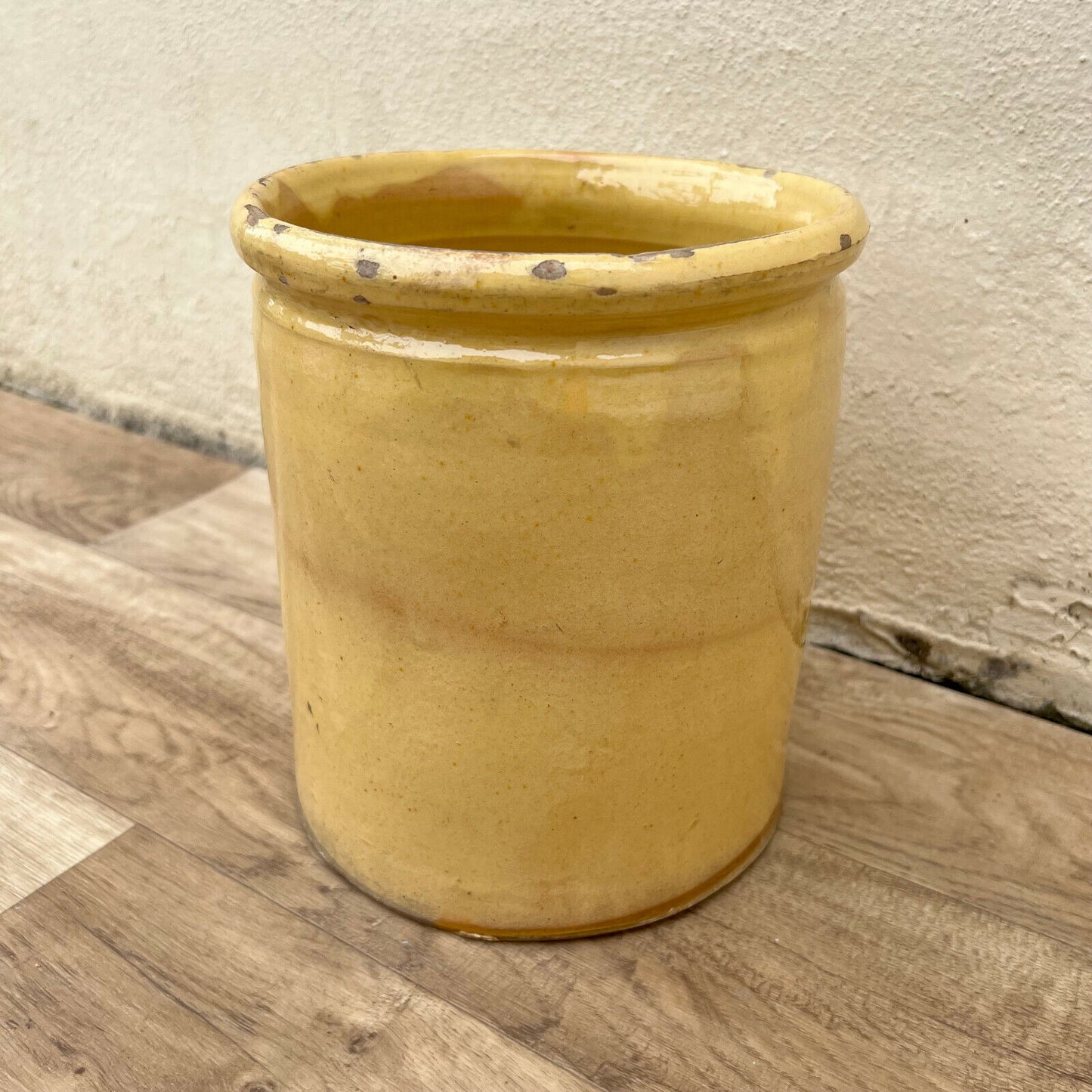 HANDMADE GLAZED YELLOW ANTIQUE FRENCH CONFIT POT TERRACOTTA 8 1/2" 22042226 - Fleamarketfrance