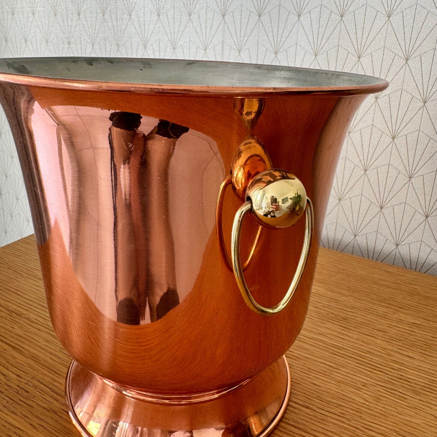 Vintage French Champagne Copper Bucket Lined Villedieu 2404241 - Fleamarketfrance